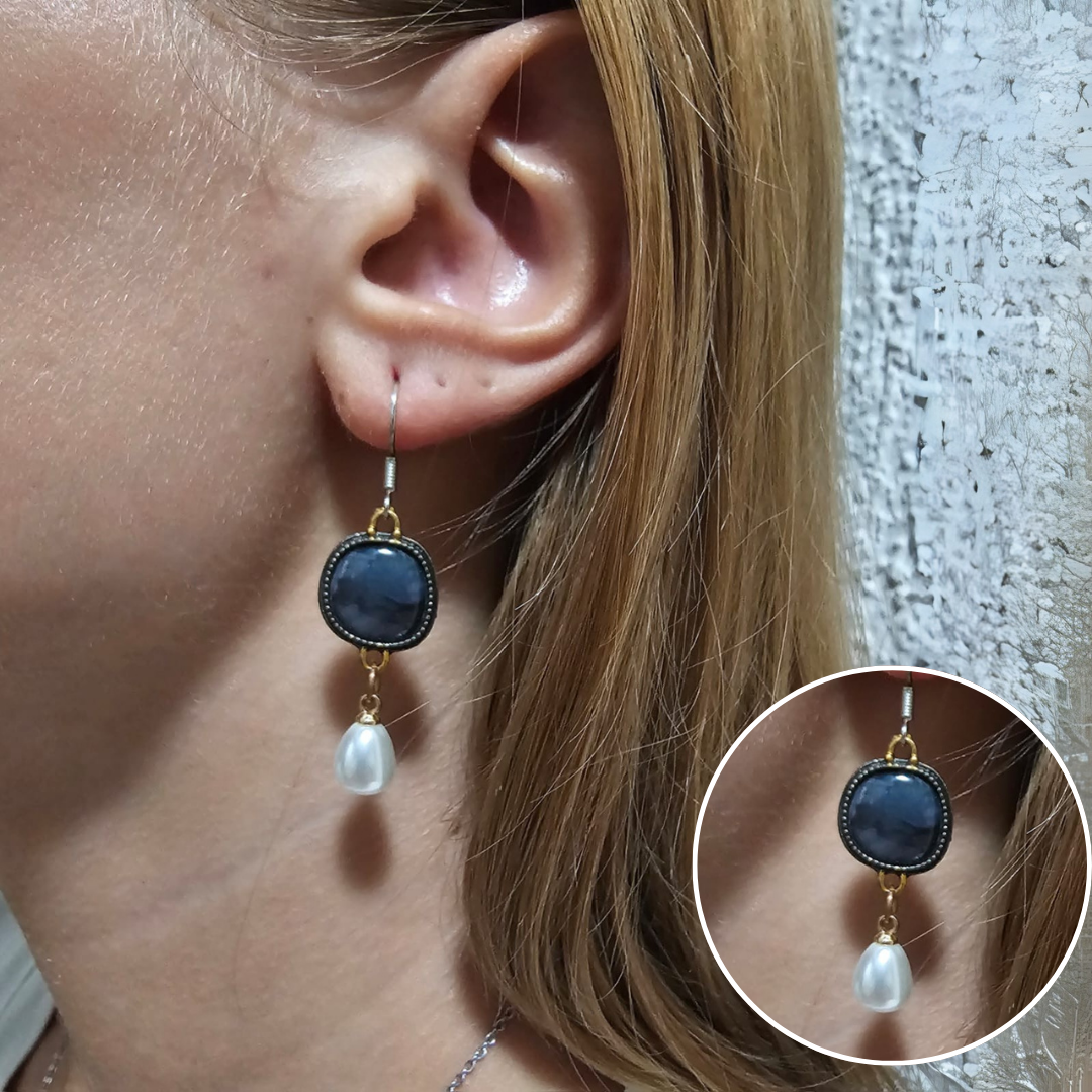 LA VENECIA | Esperanza™  - Pendientes vintage de piedra azul y perlas y acero inoxidable