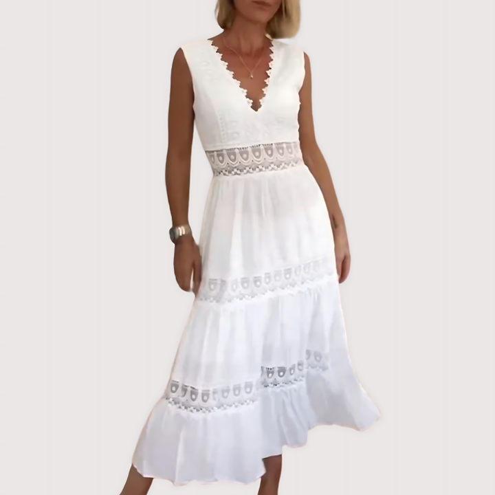 Ninfea™  | Vestido Midi sin Mangas de estilo Boho con Detalles de Encaje
