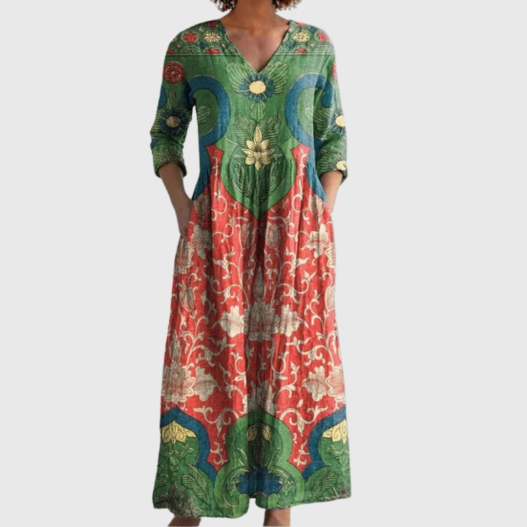 LA VENECIA | Patricia™ - Vestido Largo Vintage con Estampado Floral