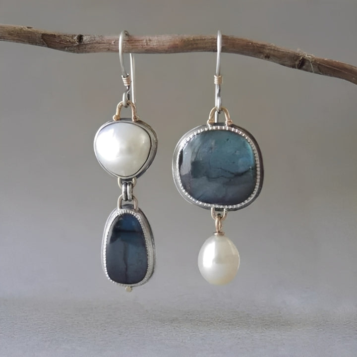 LA VENECIA | Esperanza™  - Pendientes vintage de piedra azul y perlas y acero inoxidable