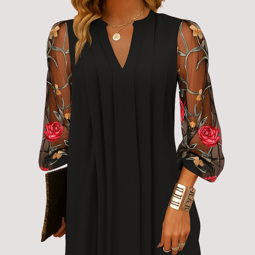 LA VENECIA | Salma™ - Elegante Minivestido con Escote en V y Delicadas Mangas Transparentes