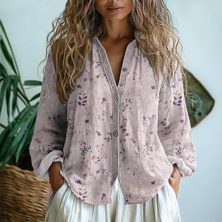 LA VENECIA | Ámbar™ - Blusa Vintage con Estampado de Hojas