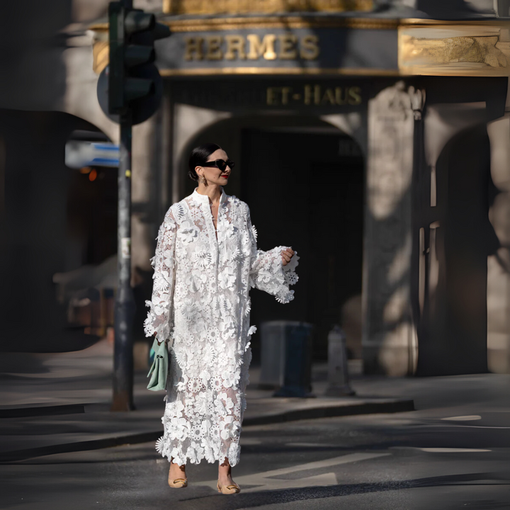 LA VENECIA | Flor Blanca™ -  Elegante Vestido Blanco de Encaje