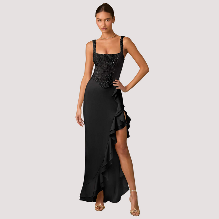 LA VENECIA | Penélope™ - Vestido corset de satén con volantes