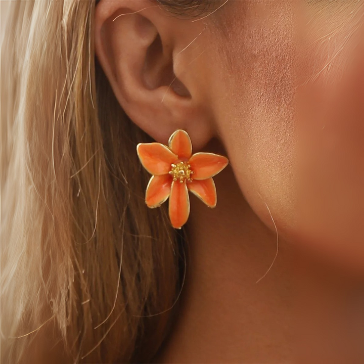 Pendientes Vintage con Flor de Esmalte