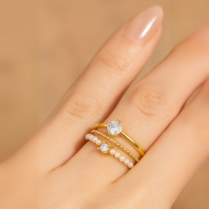 Aurora | Juego de anillos delicados de 3 piezas