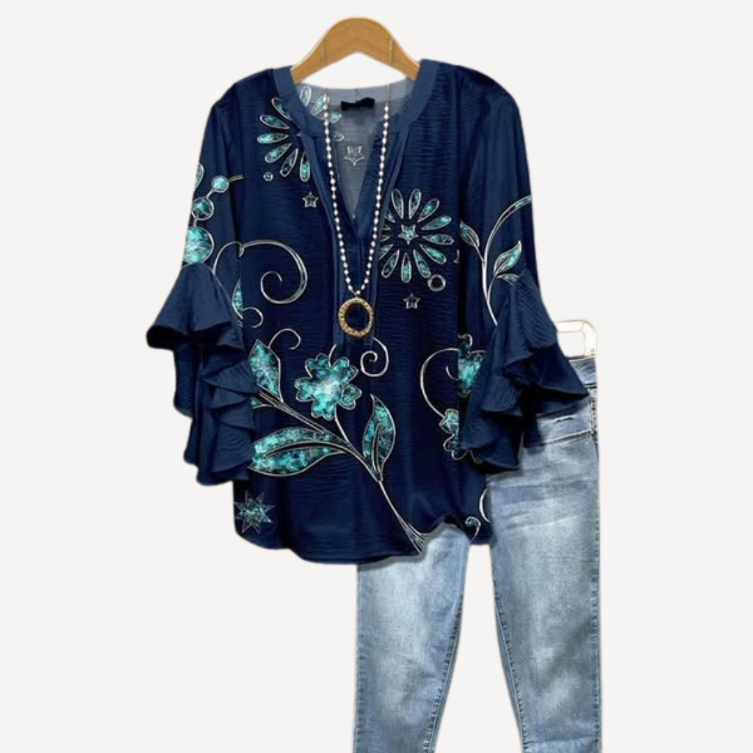 LA VENECIA | Marta™ - Blusa Vintage con Estampado de Flores