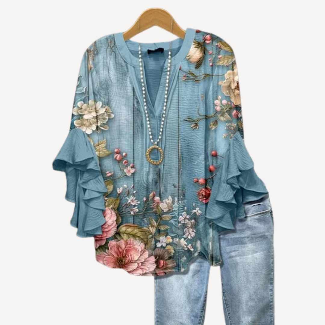 LA VENECIA | Marta™ - Blusa Vintage con Estampado de Flores