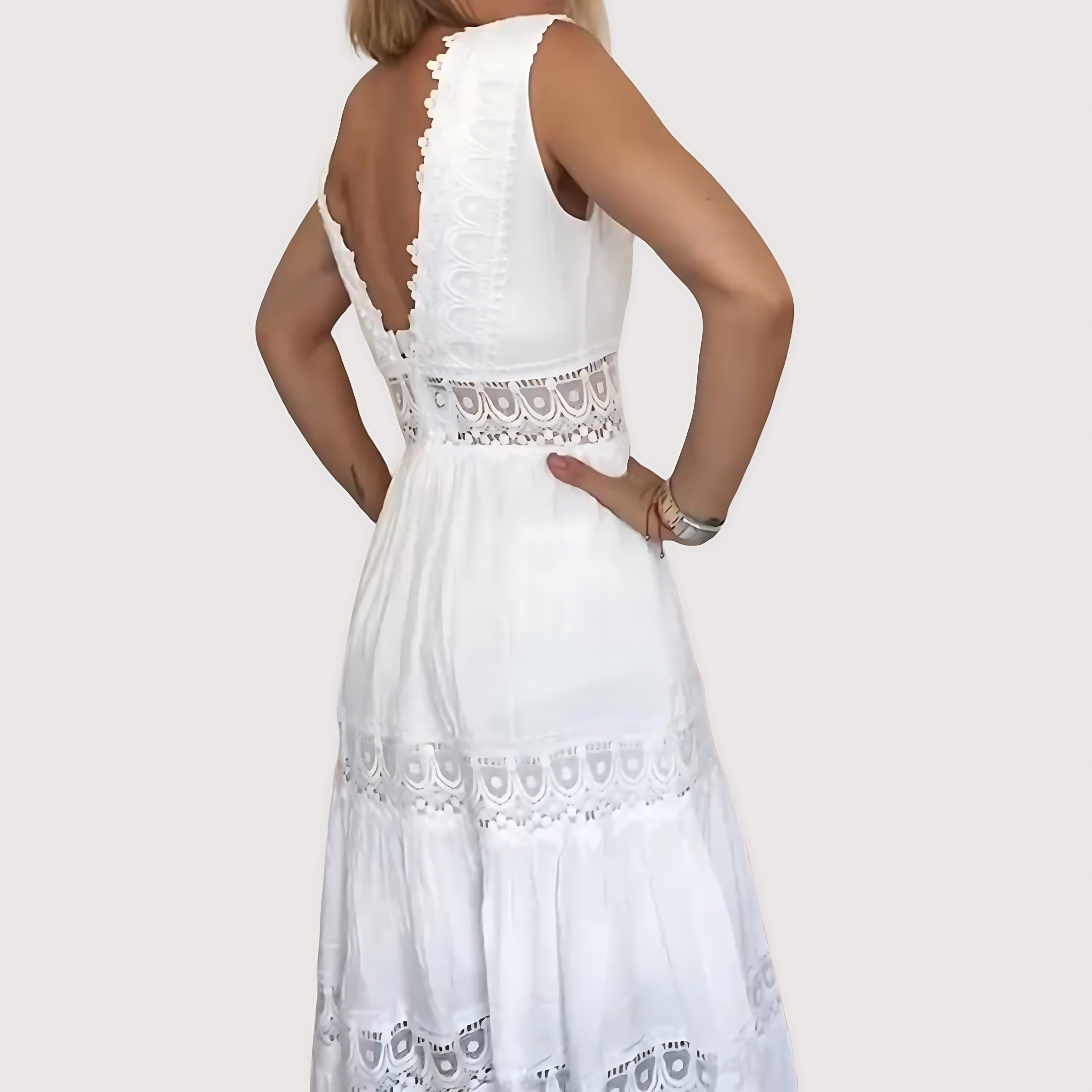 Ninfea™  | Vestido Midi sin Mangas de estilo Boho con Detalles de Encaje