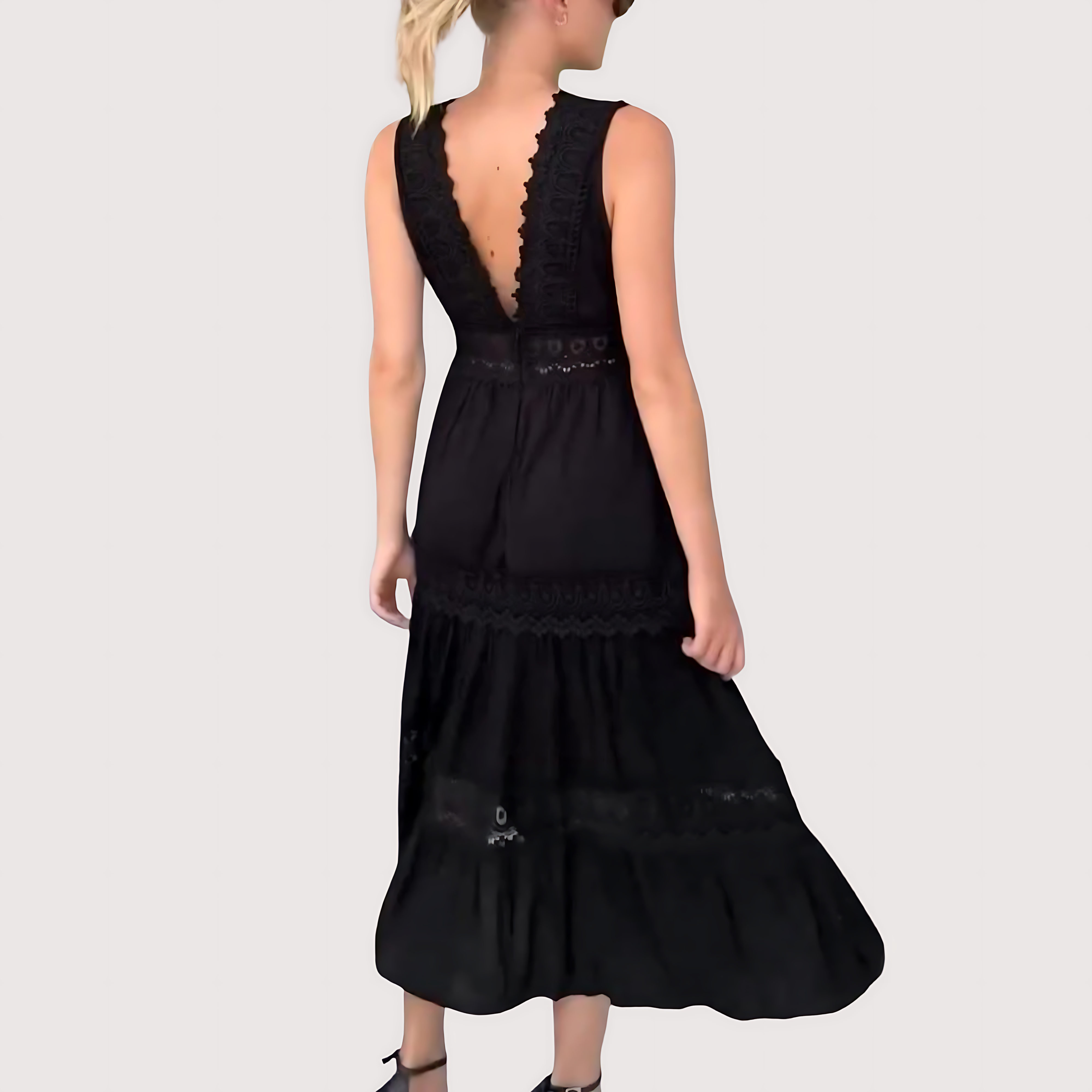 Ninfea™  | Vestido Midi sin Mangas de estilo Boho con Detalles de Encaje