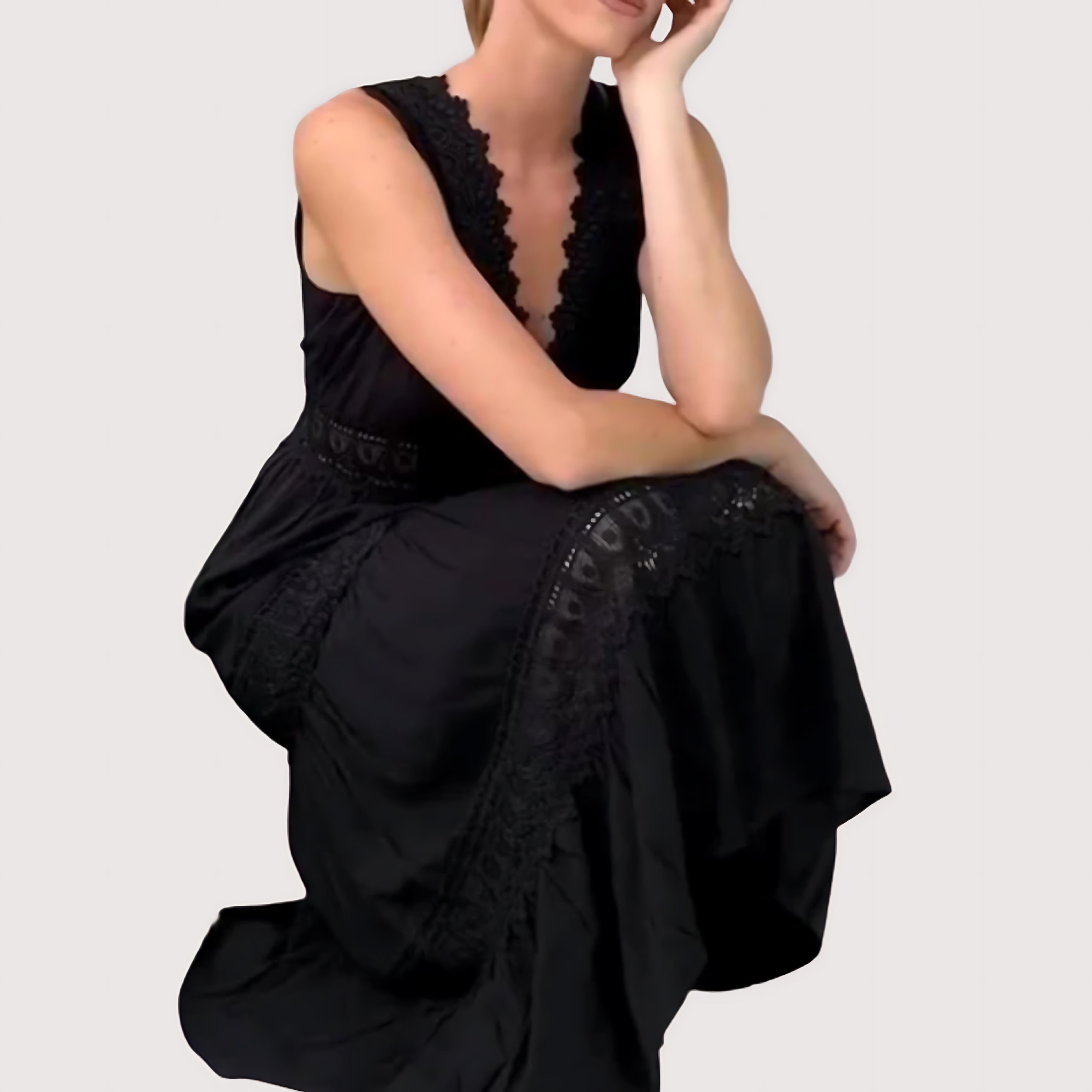 Ninfea™  | Vestido Midi sin Mangas de estilo Boho con Detalles de Encaje