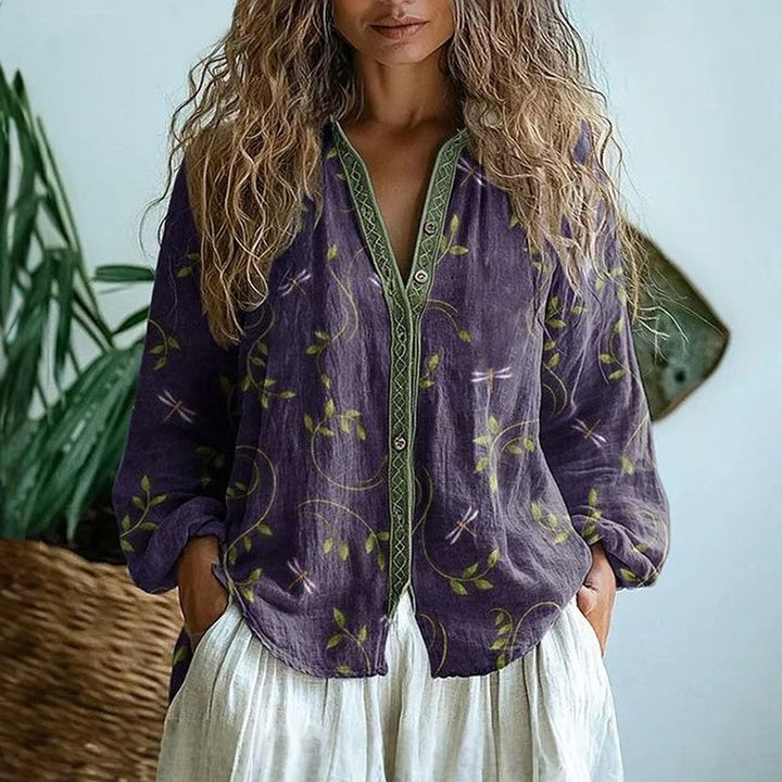 LA VENECIA | Ámbar™ - Blusa Vintage con Estampado de Hojas