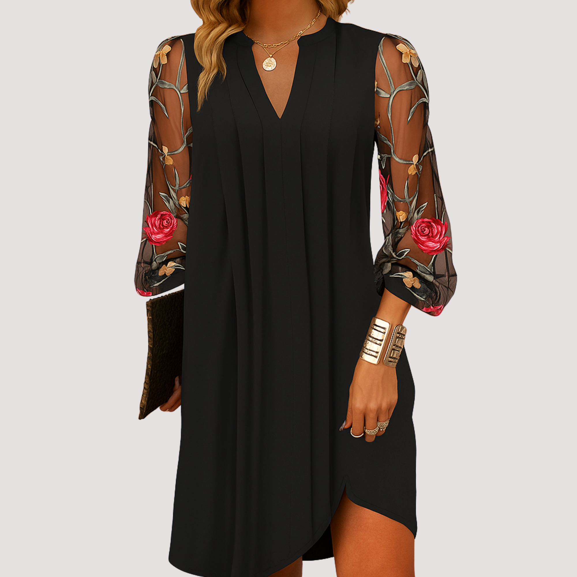 LA VENECIA | Salma™ - Elegante Minivestido con Escote en V y Delicadas Mangas Transparentes