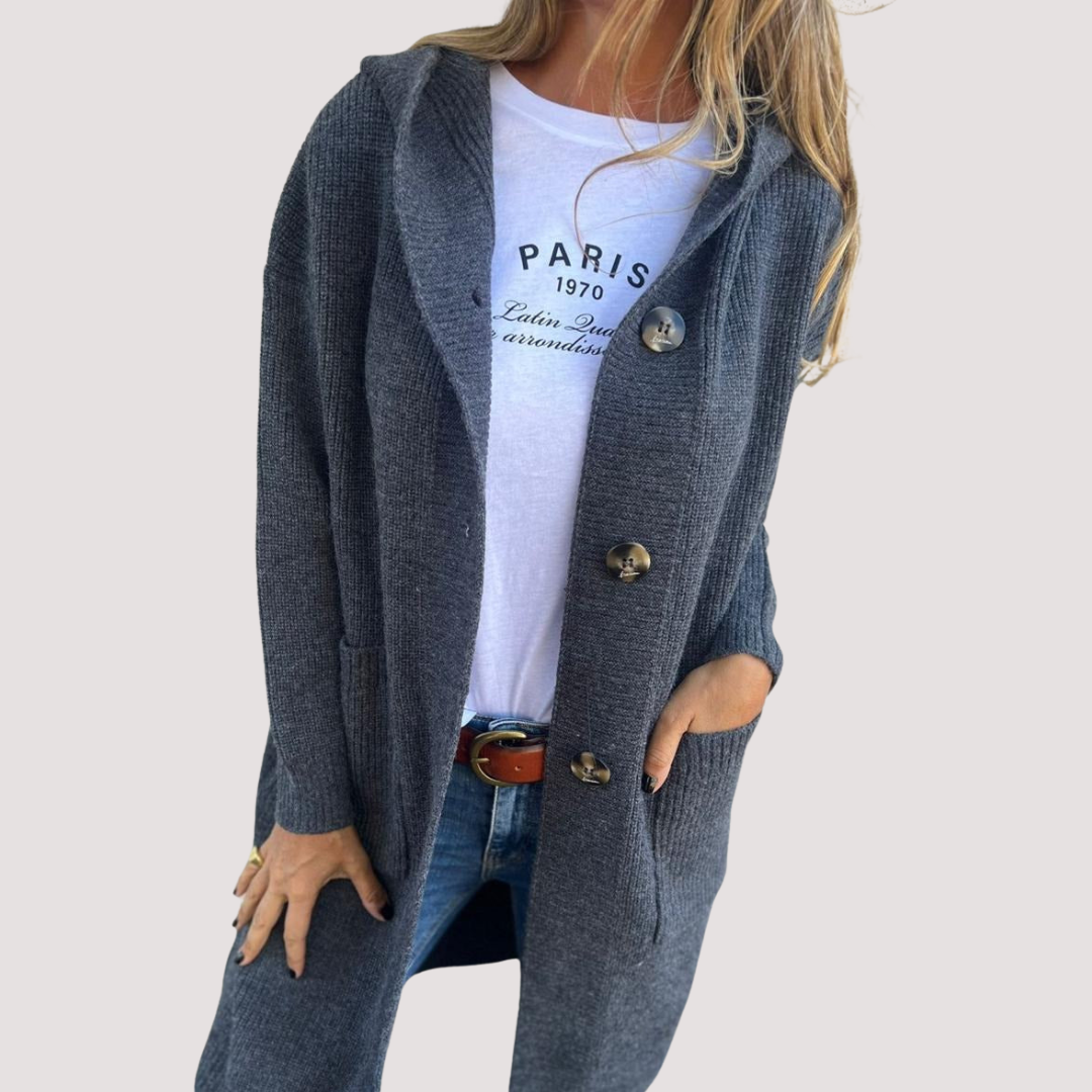 LA VENECIA | Yasmine™ – Cárdigan Largo de Punto con Capucha